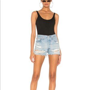 Levi’s 501 High Rise Raw Hem Distressed Button Fly Jean Shorts